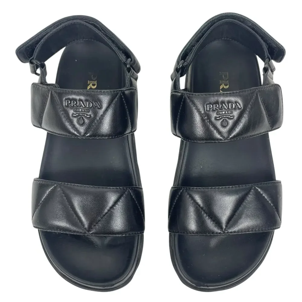 Prada Calzature Donna Logo 20mm Dad Sandal Black Nappa Leather Size 37